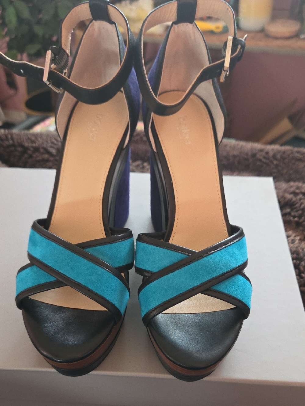 Botkier Teal Paloma Suede Cross-Strap Platform Heels NW/Box, 7.5